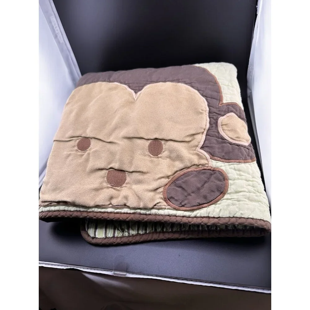 Peek a Boo MONKEY Baby Blanket Head Face Reversible Green‎ White Brown Stripe